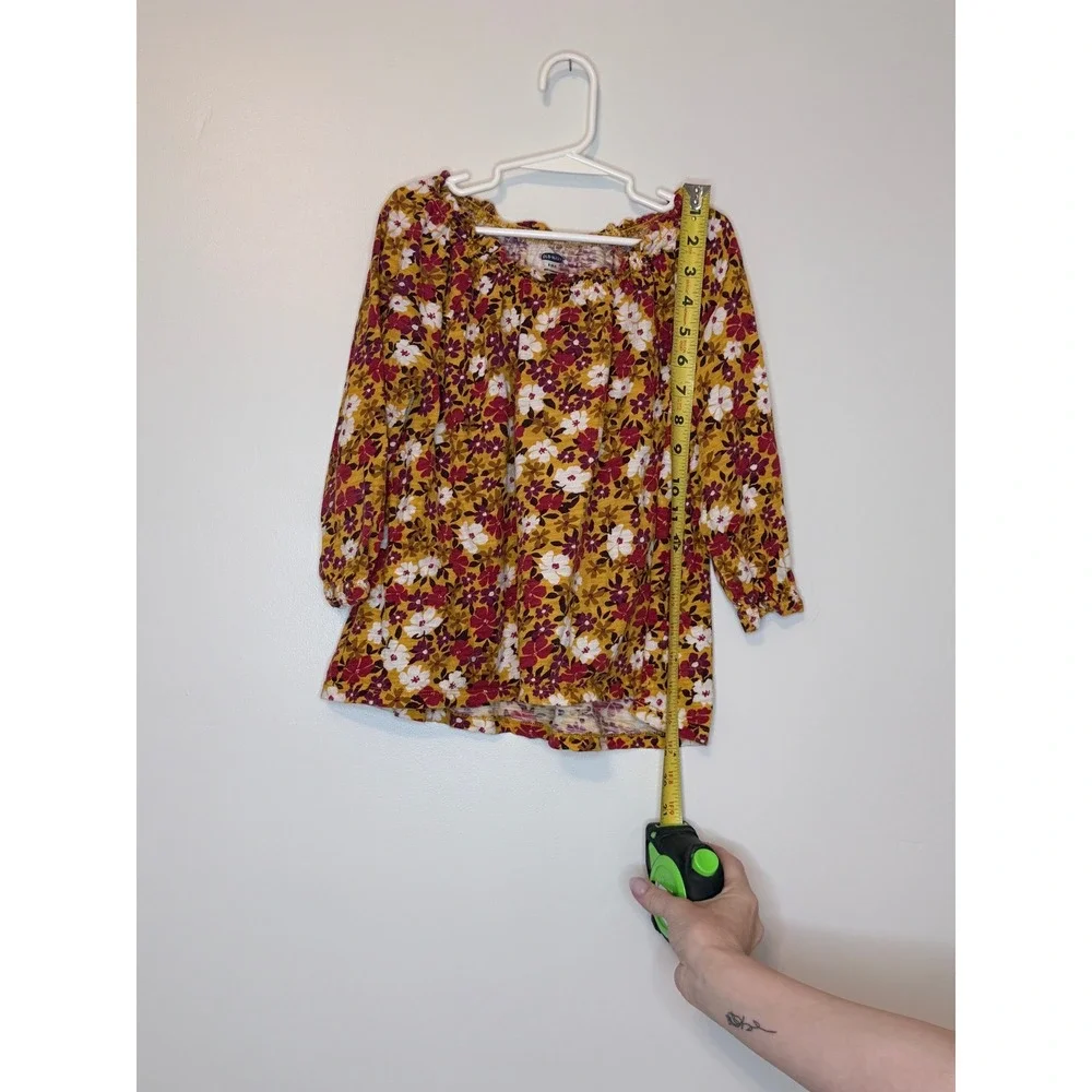 Old Navy Girl Floral Peasant Blouse Mustard Yellow Long Sleeve S‎ 6-7